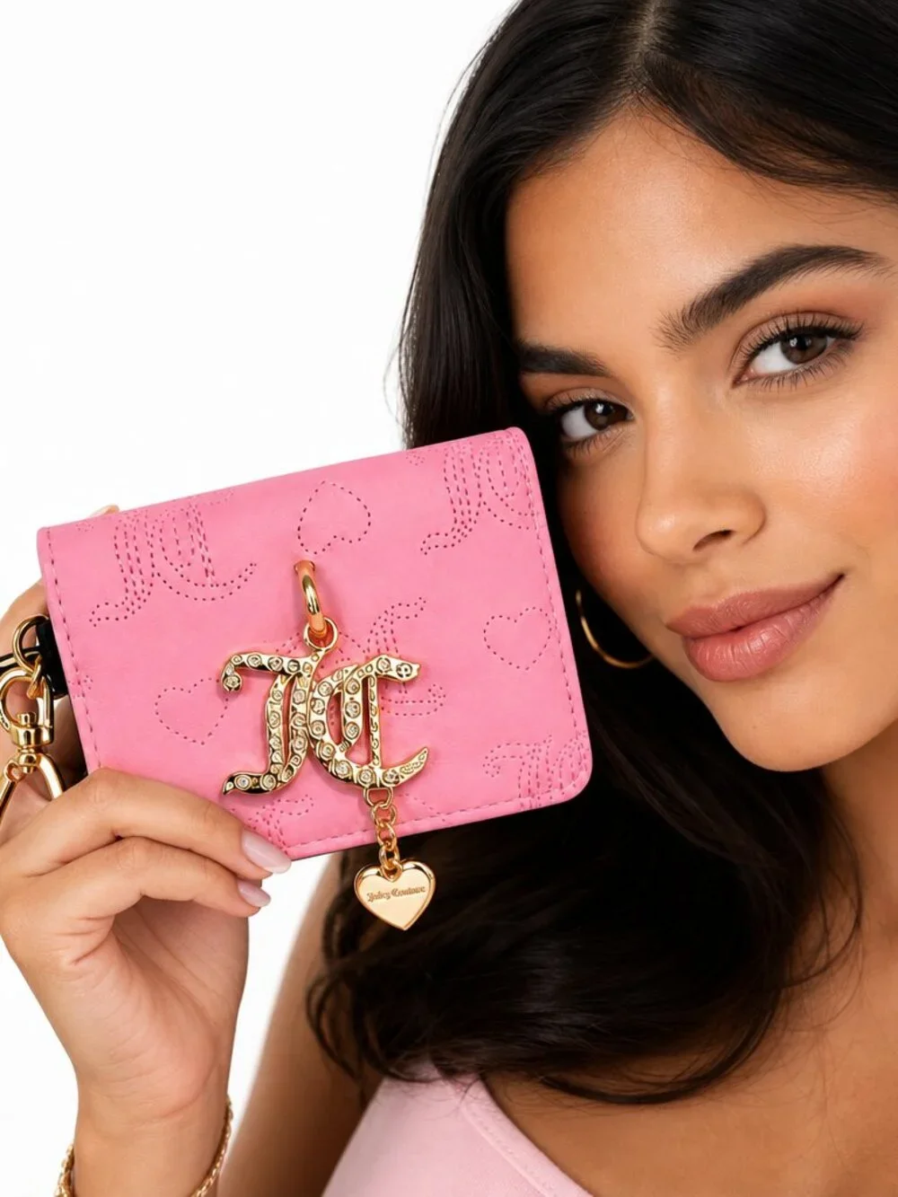 Juicy Couture Flamingo Wallet – Gold Heart Keychain & Logo Charm –